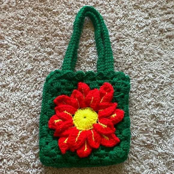 Hand Crafted Handbags - Crochet Granny Square Flower Tote